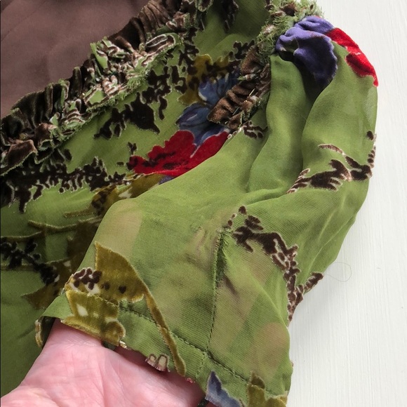 JALOUX | Green & Brown Silk Velvet Floral Short Sleeve Shrug | M - Picture 16 of 17